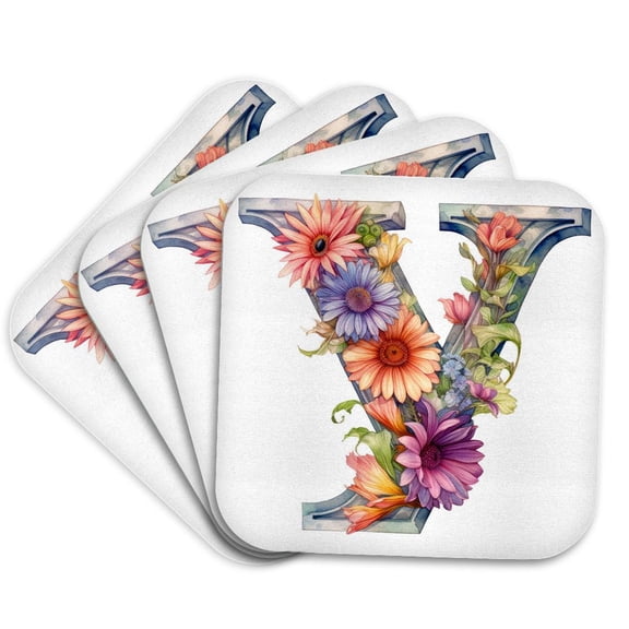 3drose, Bright Beautiful Flower Monogram Y, Set of 4 Coasters - Soft