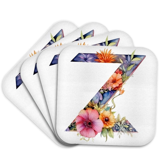 3drose, Bright Beautiful Flower Monogram Z, Set of 4 Coasters - Soft