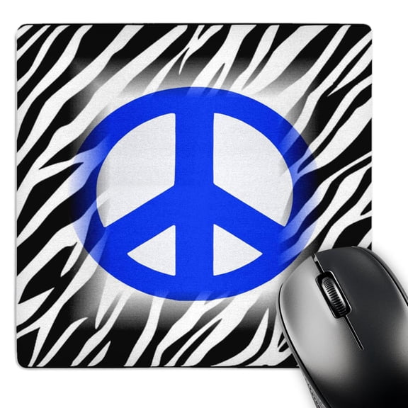 3dRose, Bright Blue Peace Symbol On Zebra, MousePad