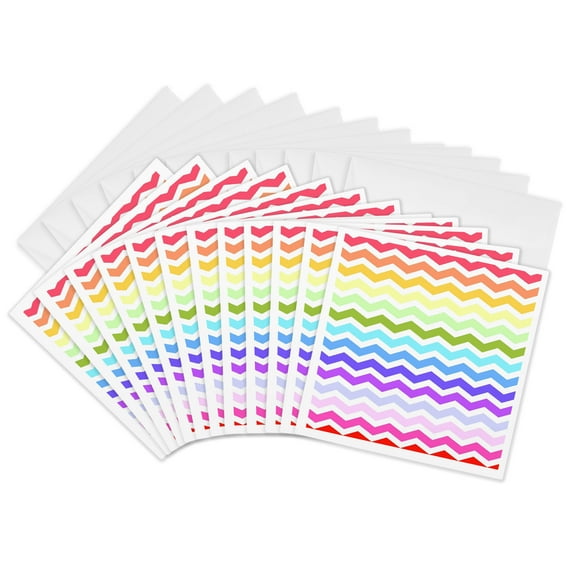 3drose, Bright Colorful Rainbow Chevron Zig Zag Stripes Aka Multicolored, 12 Greeting Cards with Envelopes