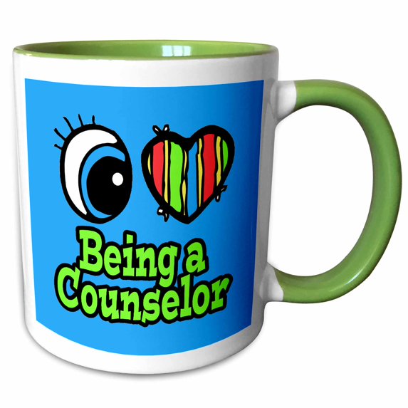 3drose, Bright Eye Heart I Love Being a Counselor, 11oz Two-tone Green Mug