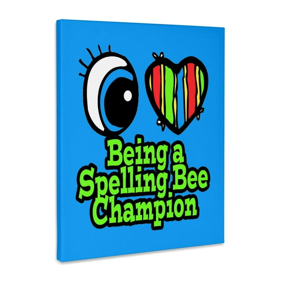 3dRose, Bright Eye Heart I Love Being a Spelling Bee Champion, Museum Grade Canvas Wrap 11x14