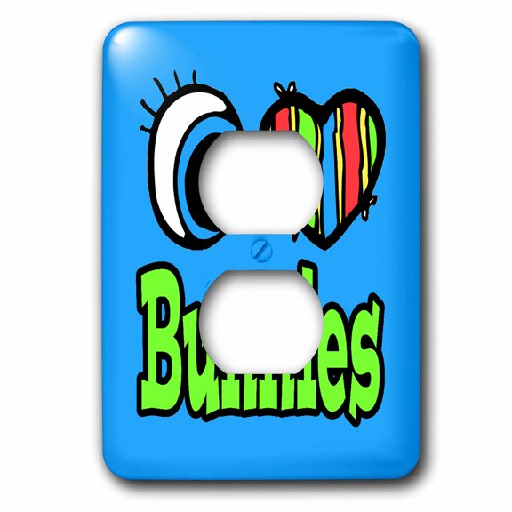 3dRose, Bright Eye Heart I Love Bunnies, 2 plug outlet cover