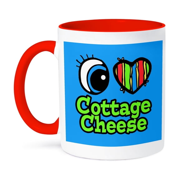 3dRose, Bright Eye Heart I Love Cottage Cheese, 11oz Two-Tone Red Mug