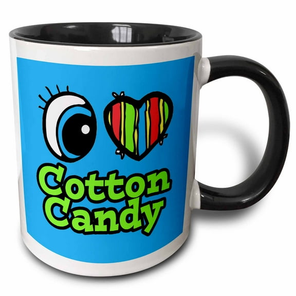 3drose, Bright Eye Heart I Love Cotton Candy, 11oz Two-tone Black Mug