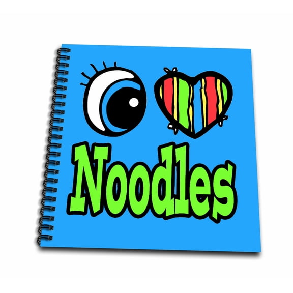 3dRose, Bright Eye Heart I Love Noodles, Mini Notepad 4 x 4 inch