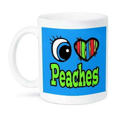 3dRose, Bright Eye Heart I Love Peaches, 11oz Mug