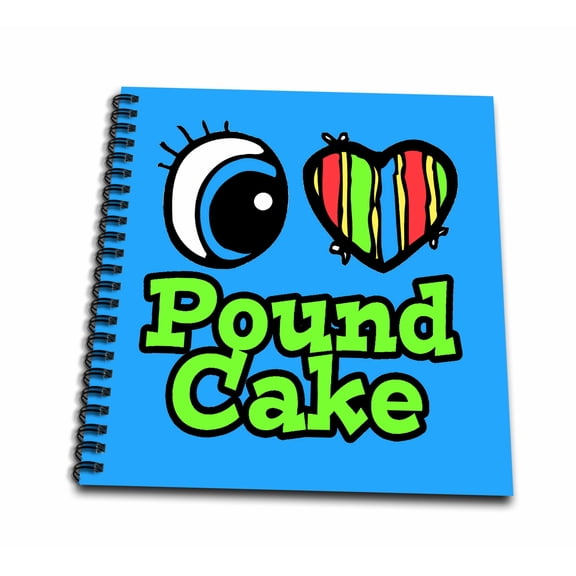 3dRose, Bright Eye Heart I Love Pound Cake, Memory Book 12 x 12 inch