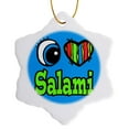 thumbnail image 1 of 3drose, Bright Eye Heart I Love Salami, 3 inch Snowflake Porcelain Ornament, 1 of 7