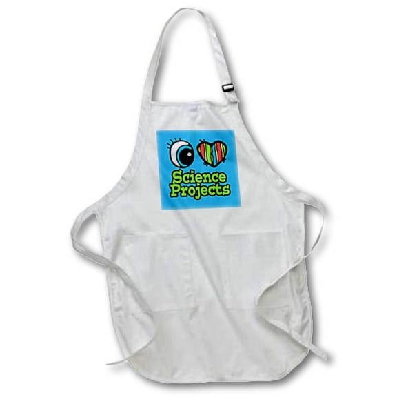 3dRose, Bright Eye Heart I Love Science Projects, Medium Length Apron with Pouch Pockets 22w x 24l