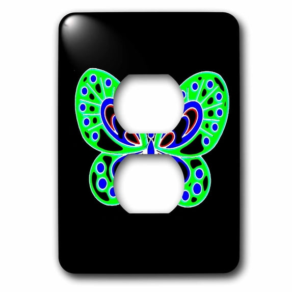3dRose, Bright Green and Blue Butterfly, 2 plug outlet cover
