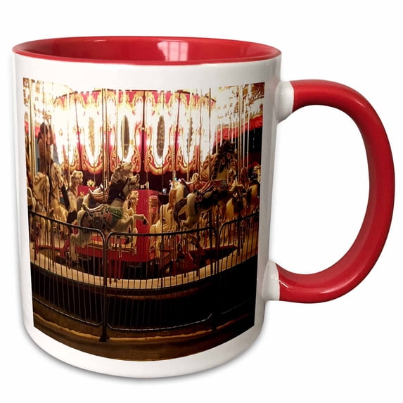 3drose, Bright Lights Carousel Merry Go Round Hobby Horses, 11oz Two-tone Red Mug