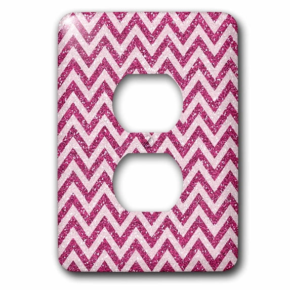 3dRose, Bright Pink Glitter Effect Chevron Stripes, 2 plug outlet cover