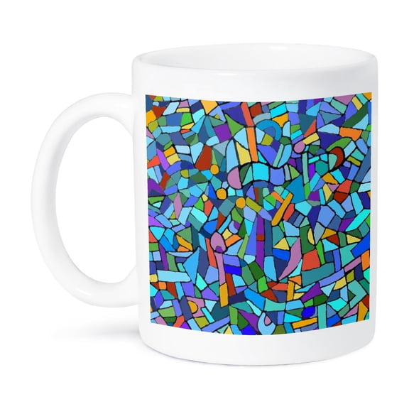 3dRose, Bright Vibrant and Colorful Blue Gaudi inspired mosaic pattern - stain glass like - multicolored, 15oz Mug