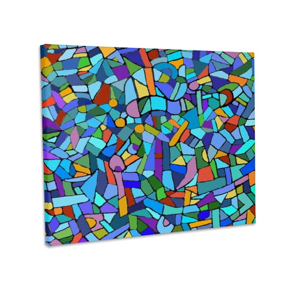 3dRose, Bright Vibrant and Colorful Blue Gaudi inspired mosaic pattern - stain glass like - multicolored, Museum Grade Canvas Wrap 14x11