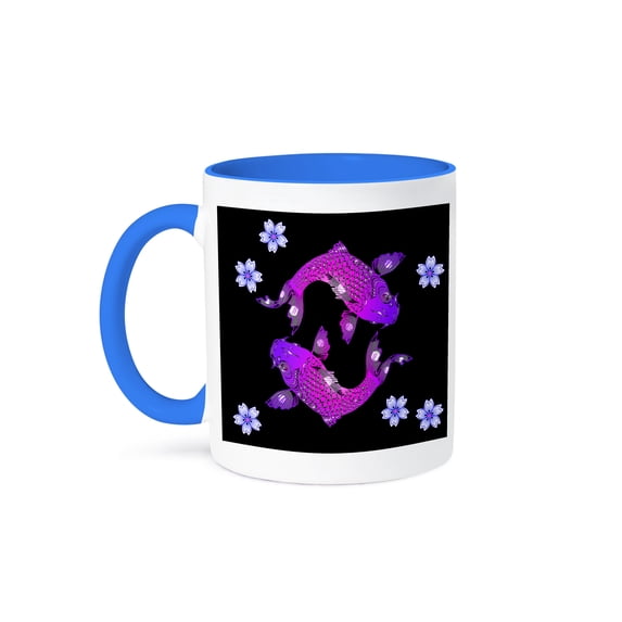 3dRose, Bright and beautiful Japanese Koi fish and Florals, 11oz Two-Tone Blue Mug