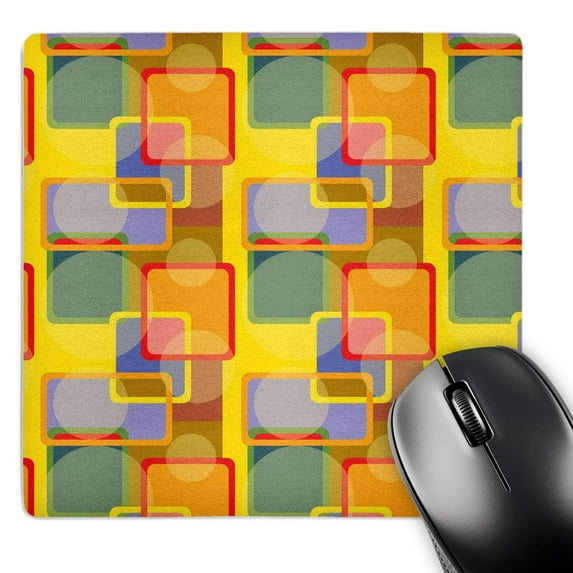 3dRose, Brightly Colored Rectangles and Circles Overlapping Pattern, MousePad