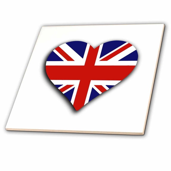 3dRose, British Flag Heart - UK Union Jack for England and Great Britain fans, 4 Inch Ceramic Tile
