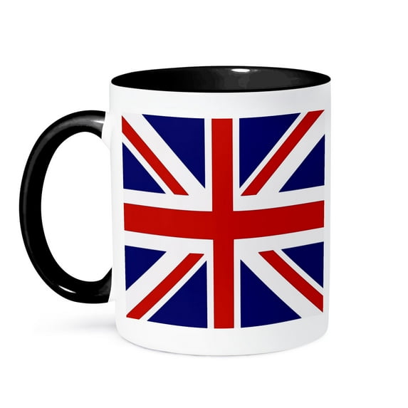 3dRose, British Flag - red white blue Union Jack Great Britain United Kingdom UK England English souvenir GB, 15oz Two-Tone Black Mug