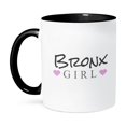 thumbnail image 1 of 3dRose, Bronx Girl - home town city pride - USA United States of America - text and cute girly pink hearts, 11oz Two-Tone Black Mug, 1 of 7