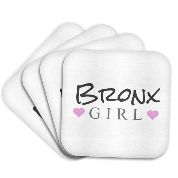 3dRose, Bronx Girl - home town city pride - USA United States of America - text and cute girly pink hearts, Set of 4 Coasters - Soft
