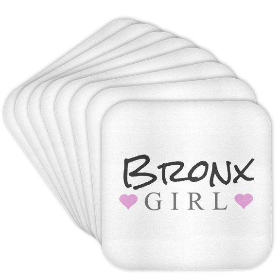 3dRose, Bronx Girl - home town city pride - USA United States of America - text and cute girly pink hearts, Set of 8 Coasters - Soft