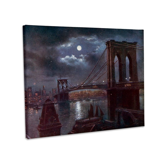 3dRose, Brooklyn Bridge and the River At Night with a Full Moon , Museum Grade Canvas Wrap 14x11
