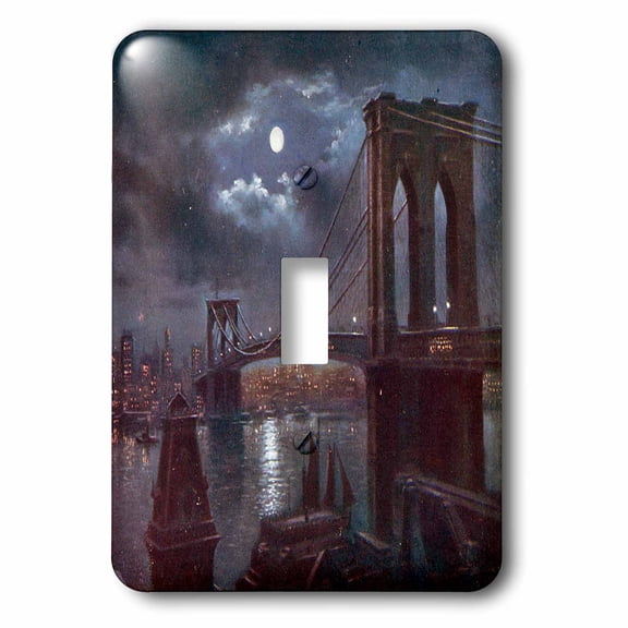 3dRose, Brooklyn Bridge and the River At Night with a Full Moon , single toggle switch