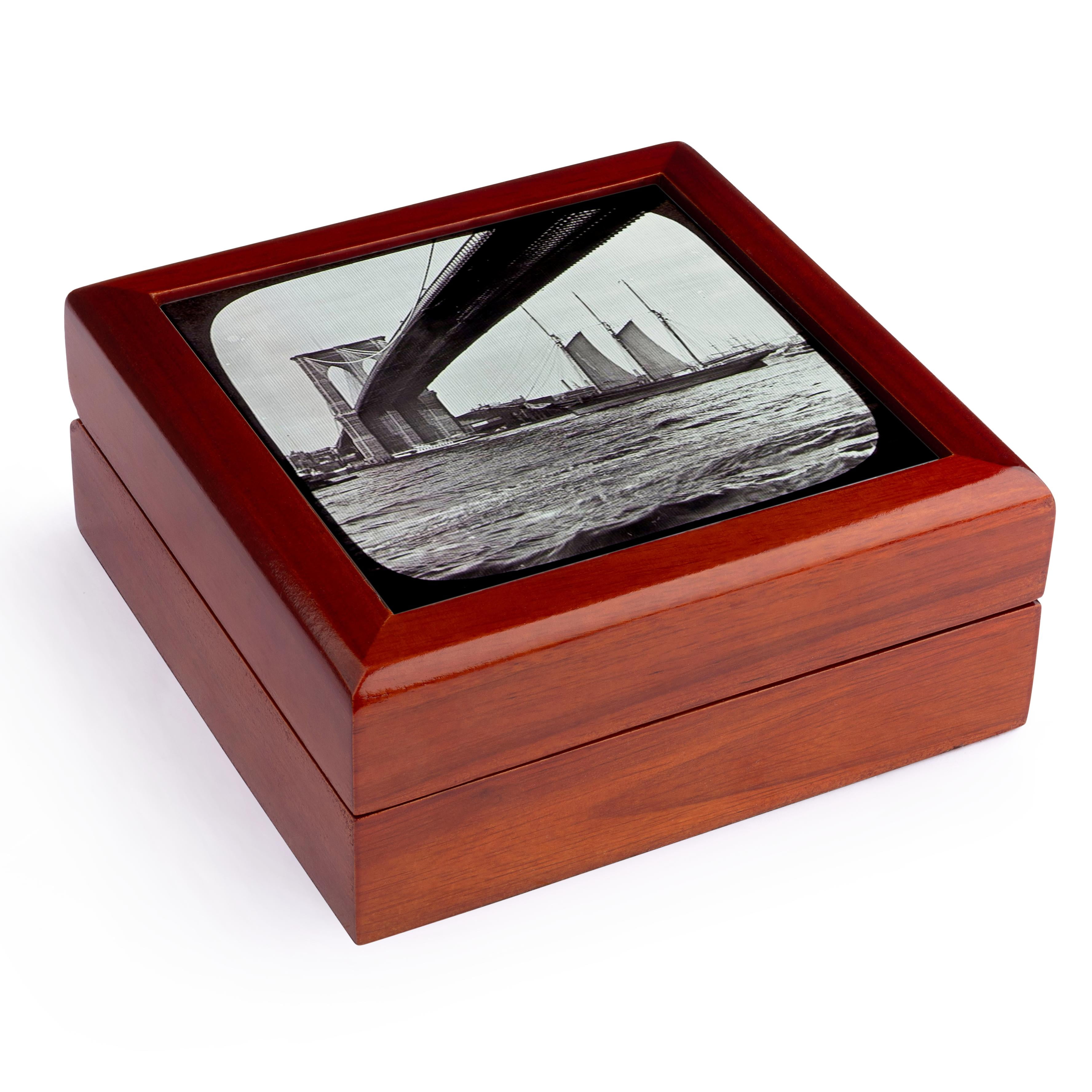 3dRose, Brooklyn Bridge with Sailboat East River New York City Glass Slide, Jewelry Box 5.5x5.5 inch with 4 inch tile