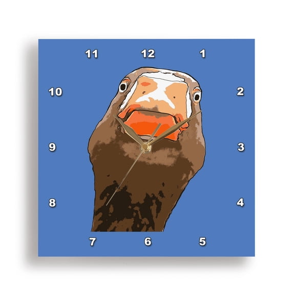 3dRose, Brown Duck With Geeky Expressive Face Cartoon Style, 15x15 Wall Clock