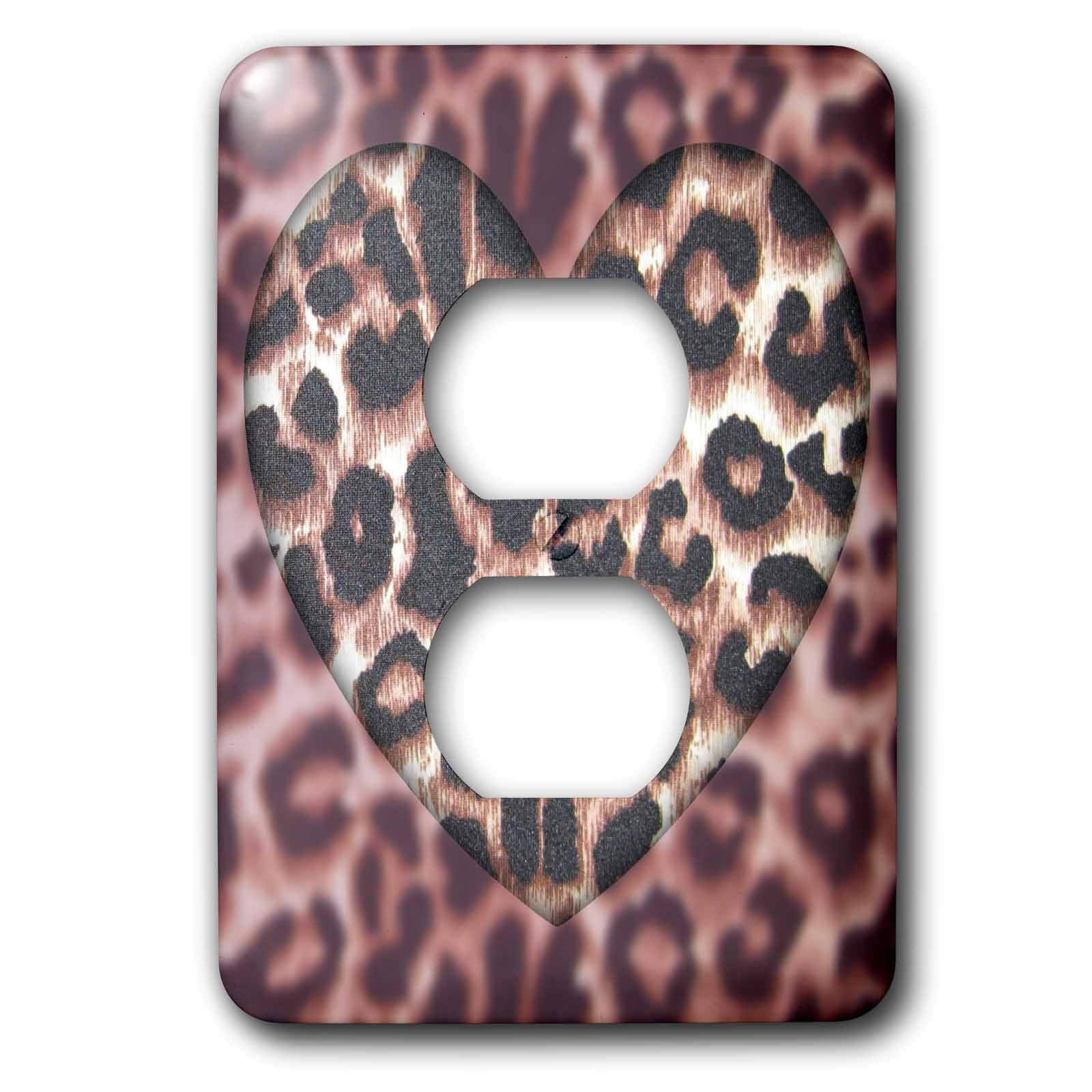3dRose, Brown Leopard Print Heart Animal Print Trendy Fashion, 2 plug outlet cover