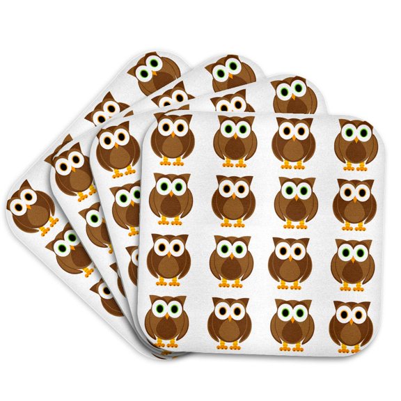 3drose, Brown Owls Print, Set of 4 Coasters - Soft