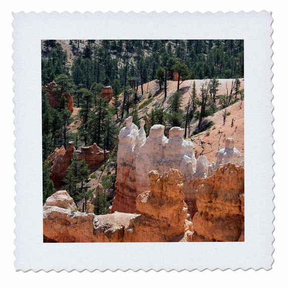 3dRose, Bryce Canyon from the overlook with rock monuments, 8x8 inch quilt square