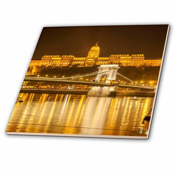 3dRose, Buda Castle. Chain Bridge. Danube River. Budapest. Hungary., 8 Inch Ceramic Tile