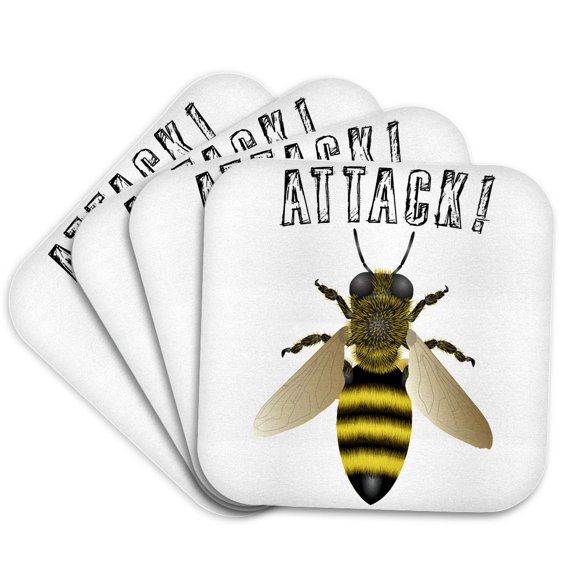 3drose, Bumble Bee Attack, Set of 4 Coasters - Soft