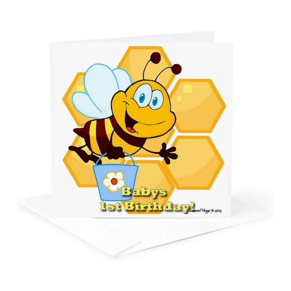 3dRose, Bumble Bee Babys 1st Birthday, 1 Greeting Card with envelope