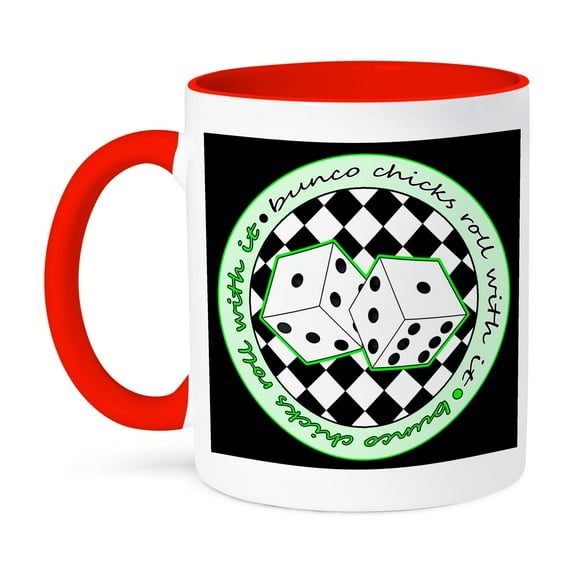 3dRose, Bunco Chicks Roll With It Green and Black, 15oz Two-Tone Red Mug