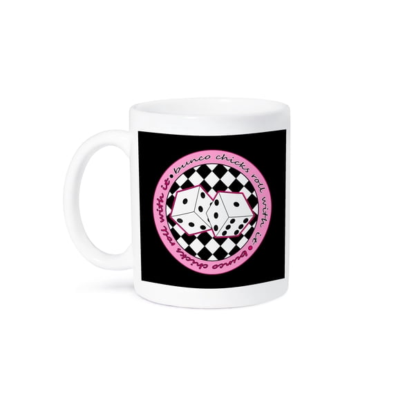 3dRose, Bunco Chicks Roll With It Pink and Black, 11oz Mug