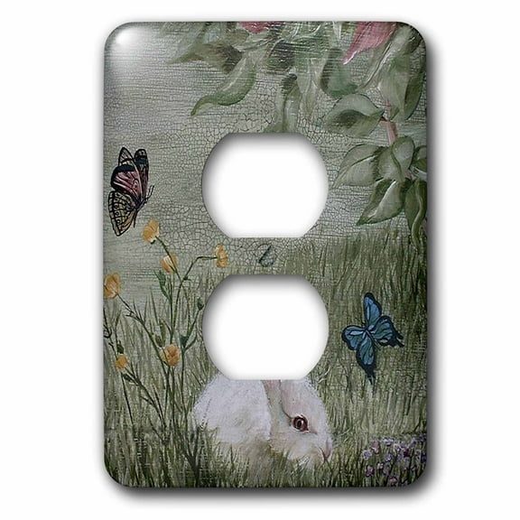 3dRose, Bunny Rabbit in Grass with Butterflies Flying nearby, 2 plug outlet cover
