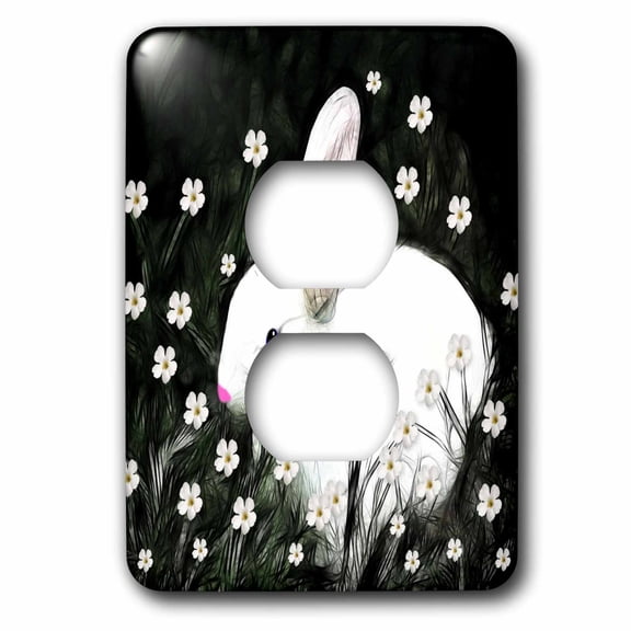 3dRose, Bunny White Flowers, 2 plug outlet cover