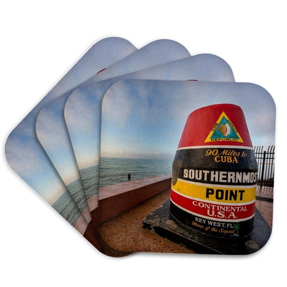 3drose, Buoy Marks the Southern Most Point in the Us at Key West, Florida, Usa, Set of 4 Coasters - Soft