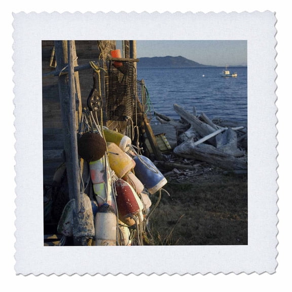 3dRose, Buoys, Legoe Bay Fishing Shack, Lummi Island, WA - US48 RSC0128 - Roddy Scheer, 10x10 inch quilt square