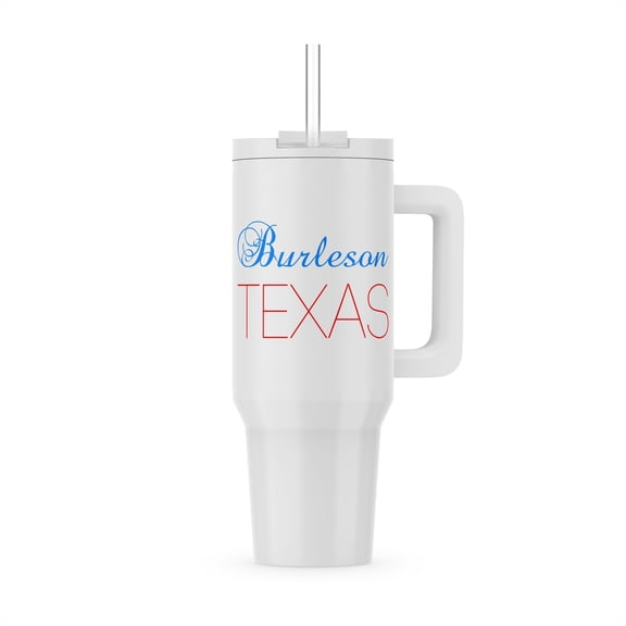 Burleson, Texas, Red, Blue Text. Patriotic Home Town Design, 40oz Tumbler