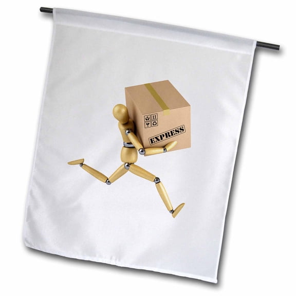 3dRose, Business concept with wooden mannequin running with a box for express delivery, 12 x 18 inch Garden Flag