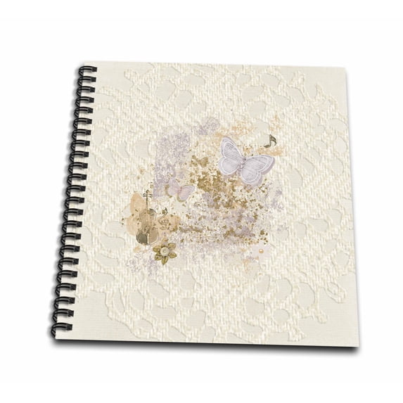 3dRose, Butterflies, Music Notes,and Violin with Flowers, Pastel Peach and Lavender, Drawing Book 8 x 8 inch