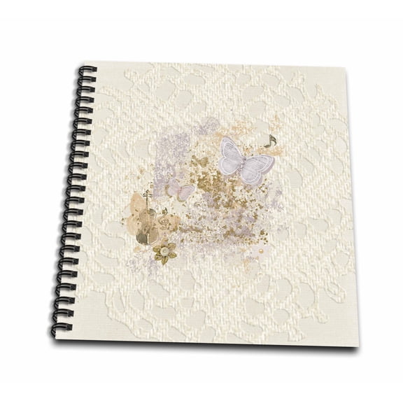 3dRose, Butterflies, Music Notes,and Violin with Flowers, Pastel Peach and Lavender, Drawing Book 8 x 8 inch