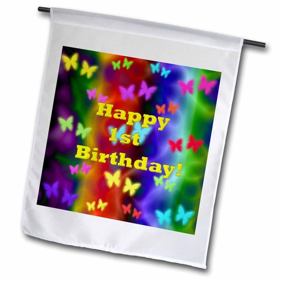 3dRose, Butterflies and Rainbows 1st Birthday , 12 x 18 inch Garden Flag