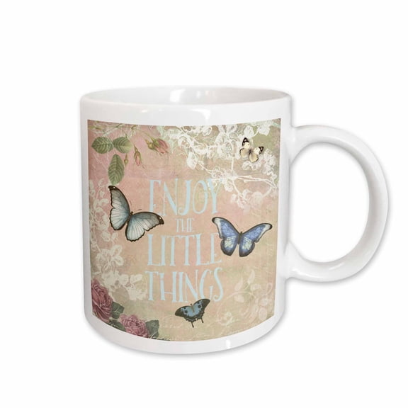 3drose, Butterfly Illustration with Quote Enjoy the Little Things, 11oz Mug