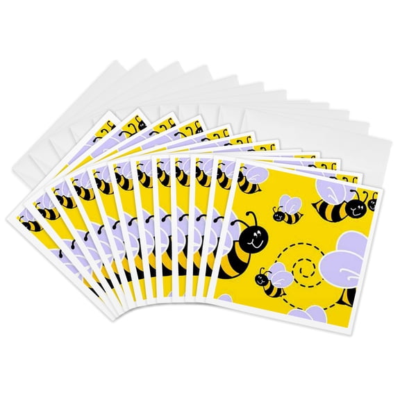 3drose, Buzzy Bee Pattern, 12 Greeting Cards with Envelopes