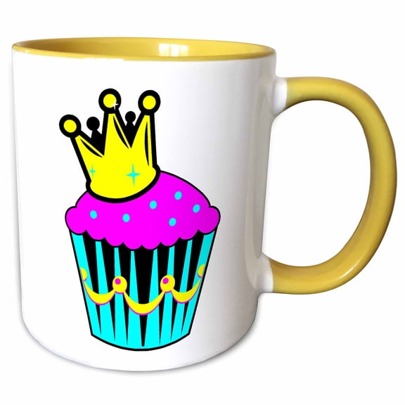 3drose, Cmyk Cupcake Princess Queen Design Cartoon, 11oz Two-tone Yellow Mug